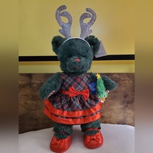 Build A Bear Plaid Teddy Christmas Plush with Holiday Outfit and Wristie NWT